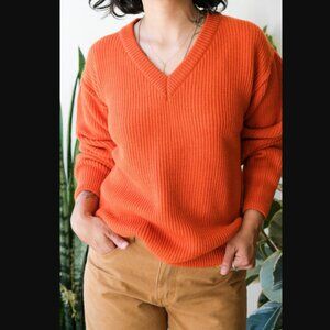 Girls of Dust Orange Oversized V-Neck Sweater XS